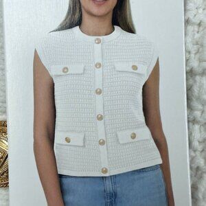 BlankNYC Womens Sleeveless Knit Textured Cream Vest Size L d0022